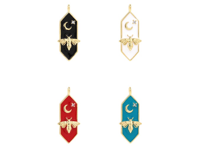 18K Gold Filled Enamel Bee Pendant,Gold Dainty Moon Charms,Bee Charm Bracelet Necklace for DIY Jewelry Making Supply