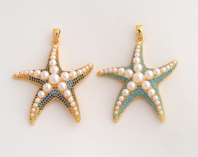 18K Gold Filled Starfish Charm,Dainty Starfish Pendant,CZ Starfish Pendant ,DIY Jewelry Supplies,53.7x44x10.6mm
