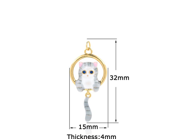 18K Gold Filled Cat pendant,Gold Dainty Cat Charms,Simple pendant Bracelet Necklace for DIY Jewelry Making Supply