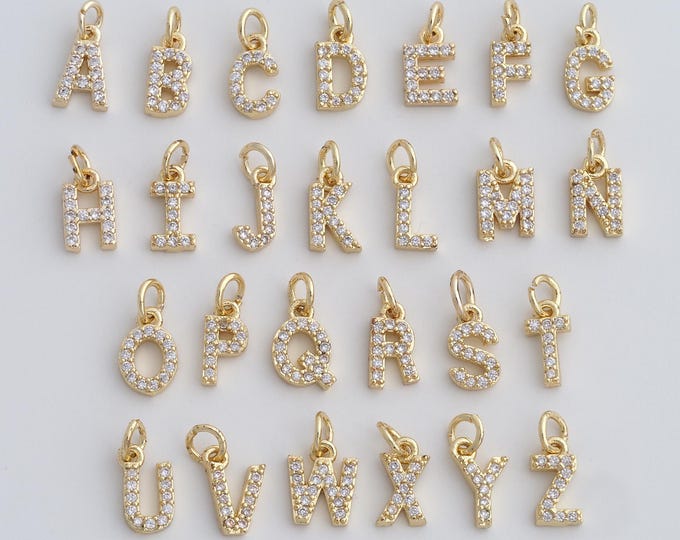 5 pcs Initial Pendant,18K Gold Filled Letter Necklace, Micropavé CZ Alphabet Pendant, DIY jewelry Making Accessories,12.2x5.6x2mm