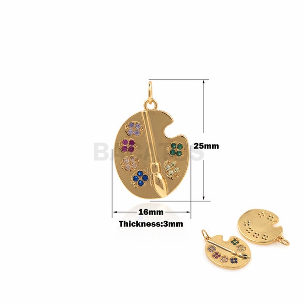 1PCS Plateau de peinture Pendentif Palette Collier Artiste Charme Peintre Avec Pinceau Bricolage Bijoux Fournitures Collier Pendentif 18K Couleur Zircon 25x16x3mm