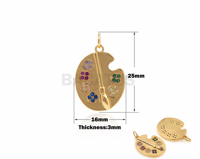 1PCS Paint tray Pendant Palette Necklace Artist Charm Painter With Brush DIY Jewelry Supplies Necklace Pendant 18K Color Zircon 25x16x3mm
