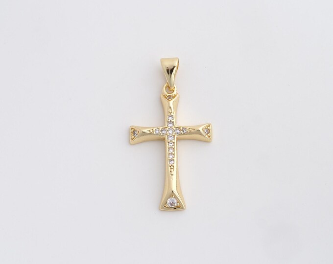 Cross Charm,18K Gold Filled Cross Necklace,Religious Charm, MicroPave CZ Christian Charm, DIY Jewelry Supplies, 31.5x16.7x3mm