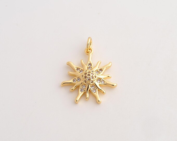 18K Gold Filled Sun Charm,Dainty Celestial Pendant,CZ Sunburst Pendant ,DIY Jewelry Supplies,23x18.2x4mm