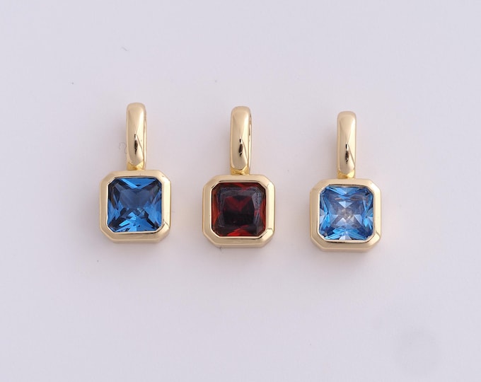 Single Zircon Square Pendant, Cubic Zirconia Pendant 18K Gold Filled Pendant Necklace, Square Charm, 15x7.6x3.7mm