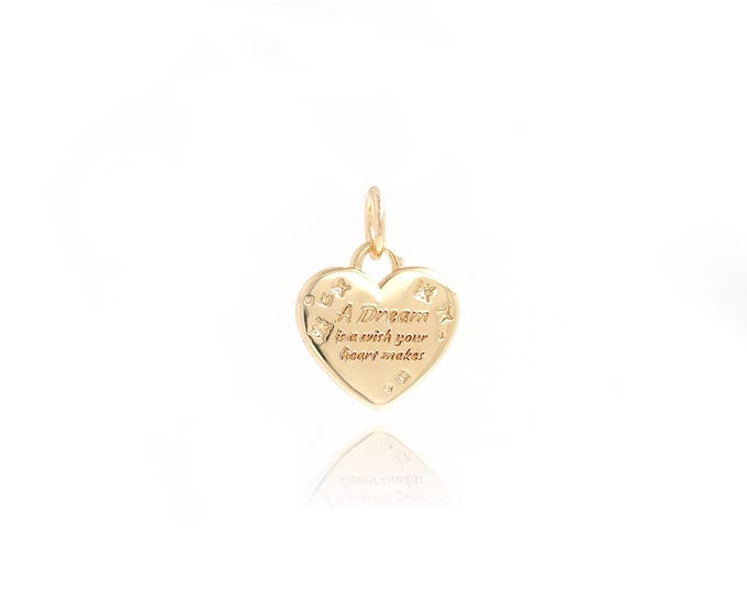 Letter Heart Charms,18K Gold Filled Heart Pendant,Simple pendant Bracelet Necklace for DIY Jewelry Making Supply,15x11x1mm