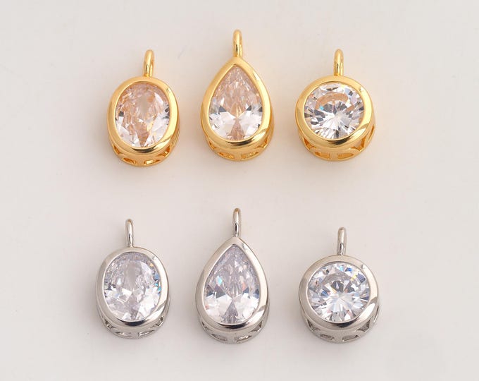 18K Gold Filled Round Charm,Dainty Oval Pendant,CZ Water Drop Pendant ,DIY Jewelry Supplies