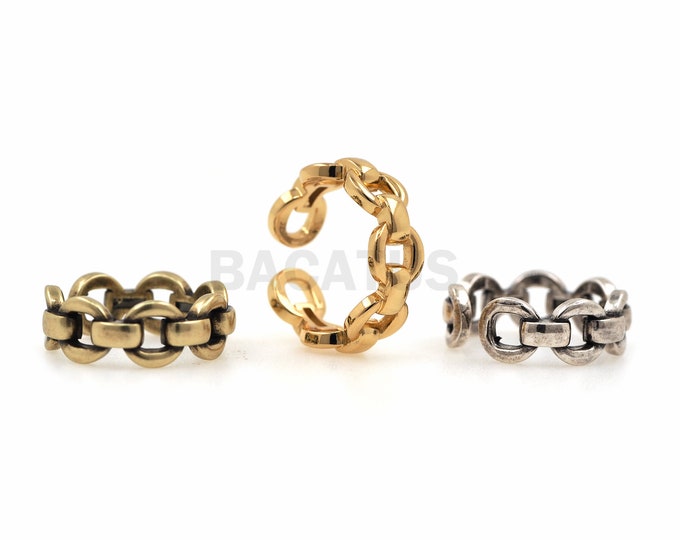 1PCS Cuban Chain Link Men's Ring Chain Minimalist Hollow Ring 18K Gold Filling Antique Color Exquisite Gold Ring