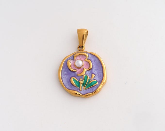 Stainless Steel Flower Pendant,Enamel Flower Charms,Flower Charms for DIY Jewelry Making Supply,27.5x18.4x4.6mm
