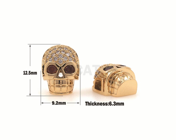 1pcs CZ Skull Beads, Micro-Pave Skull Spacer Beads, Suitable For Jewelry Making 12.5x9.2x6.3mm