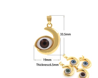 1 szt. Złoty wypełniony księżyc wisiorek oko wisiorek mały urok DIY materiały do tworzenia biżuterii urok oko biżuteria niebiańska amulet 33,5x19x6,5 mm