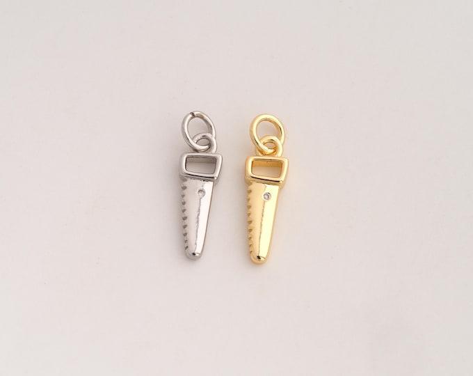 18K Gold Filled Saw Charm,Dainty Saw Pendant,CZ Saw Pendant ,DIY Jewelry Supplies,19x5x2.5mm