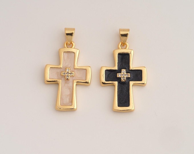 18K Gold Filled Cross Charm,Dainty Enamel Religious Pendant,CZ Christian Pendant ,DIY Jewelry Supplies,29x16x3mm