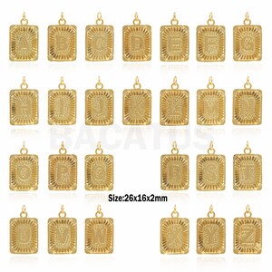 Initially Charm, 18K guldfyllt fyrkantigt hänge, bokstavshalsband, mikropavé CZ26 bokstavshänge, gör-det-själv smyckestillbehör, 26x16x2mm