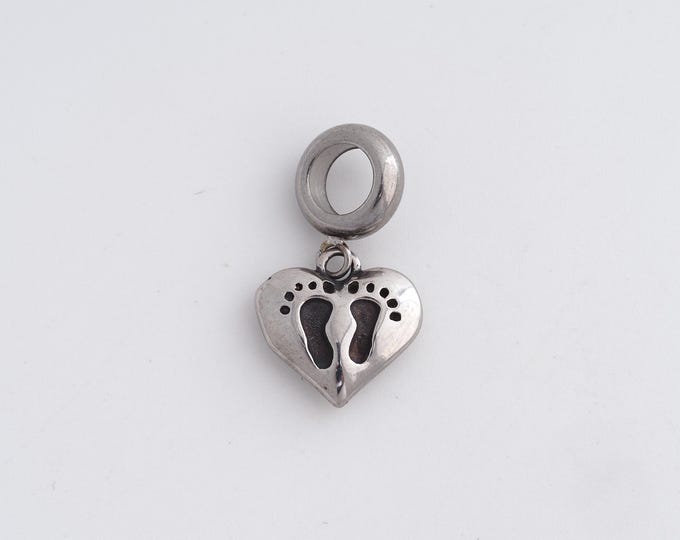 Stainless Steel Heart Pendant,Love Charms,Footprint Charm Bracelet Necklace for DIY Jewelry Making Supply,23x12.5x3.3mm
