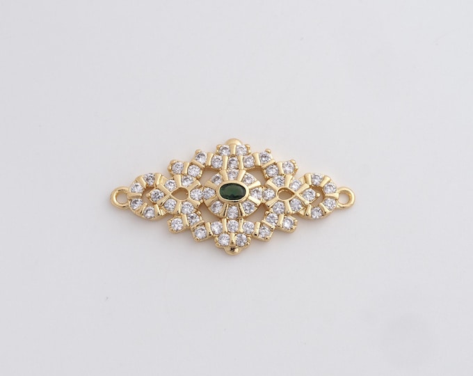 18K Gold Filled Eye Connector, Eye Charm, Micro Pave CZ Lucky Eye Connector, DIY Jewelry Supplies,28.6x14x3mm