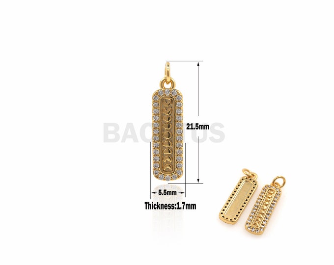 1PCS 18K Gold Filled Square Pendant Suitable For Bracelets, Necklaces, Earrings, Jewelry Making Supplies Cubic Zirconia 21.5x5.5x1.7mm