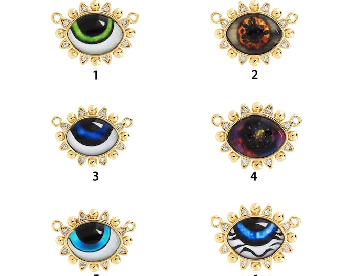 18K Gold Filled Devil Eye Pendant,Gold Dainty Eye Pendant Charms,Simple pendant Bracelet Necklace for DIY Jewelry Making Supply