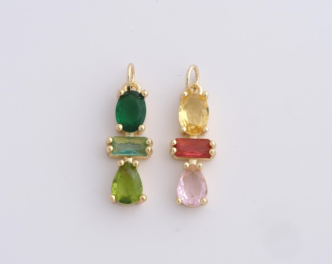 18K Gold Filled Single Row Zircon Pendant, Cubic Zirconia Pendant, Zircon Pave Pendant, Bar Necklace, Jewelry Accessories 23.8x7.8x4mm