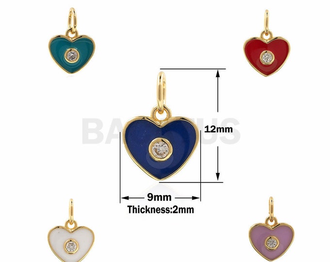 Gold Fill Enamel Blue Heart Charms,Micro Pave Heart Pendants,Heart Findings 9x12x2mm 1PCS