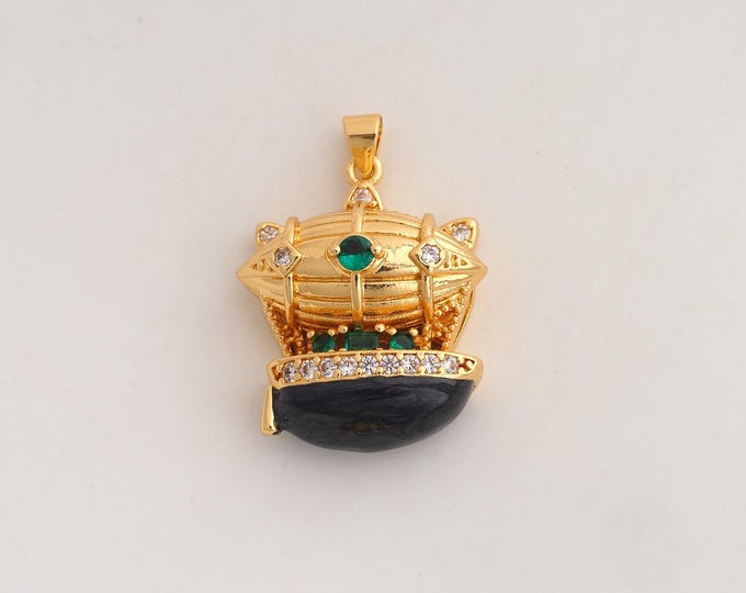 18K Gold Filled Airship Charm,Dainty Enamel Airship Pendant,CZ Airship Pendant ,DIY Jewelry Supplies,32.8x23x10.8mm