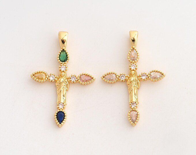 18K Gold Filled Jesus Cross Charm,Dainty Religious Pendant,CZ Christian Pendant ,DIY Jewelry Supplies,37.2x24x3mm