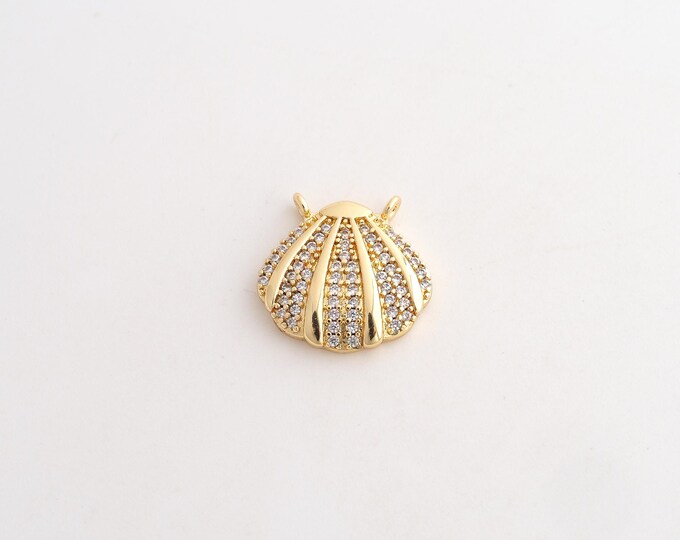 18K Gold Filled Shell Charm,Dainty Oyster Pendant,CZ Shell Pendant ,DIY Jewelry Supplies,15x15.3x3.4mm