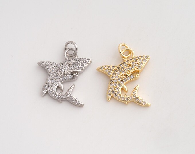 18K Gold Filled Shark Charm,Dainty Marine Life Pendant,CZ Shark Pendant ,DIY Jewelry Supplies,23.2x16.8x3mm