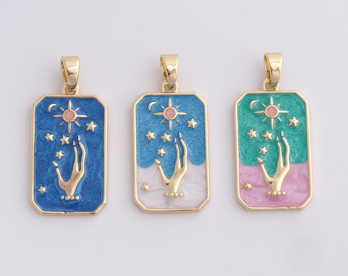 Square Hand Charm 18K Gold Filled Square Pendant Sarry Sky Jewelry DIY Jewelry Making Accessories 35x16.3x2.5mm