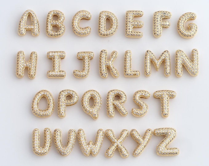 Initial Pendant,18K Gold Filled Letter Necklace, Micropavé CZ Alphabet Pendant, DIY jewelry Making Accessories,13.5x11x5mm