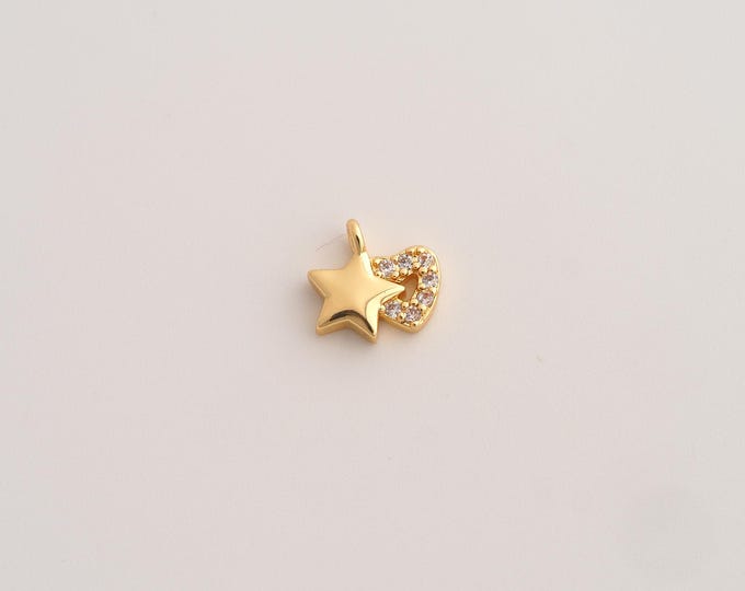 18K Gold Filled Star Charm,Dainty Celestial Pendant,CZ Starburst Pendant ,DIY Jewelry Supplies,8.4x9x2.3mm