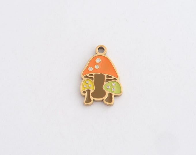 Stainless Steel Mushroom Pendant,Enamel Charms,Fungi Charm Bracelet Necklace for DIY Jewelry Making Supply,15.2x10.2x1.3mm