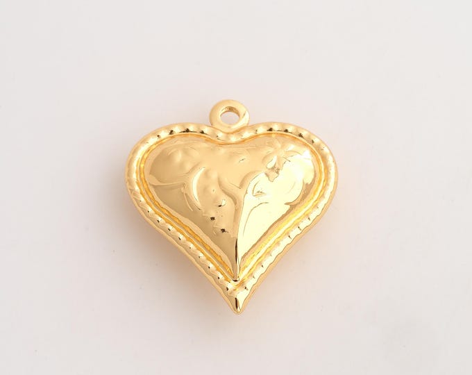 18K Gold Filled Heart Charm,Dainty Love Pendant,Heart Pendant ,DIY Jewelry Supplies,34.3x30.4x11mm