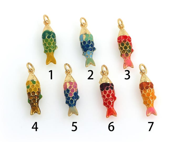 Fish Pendant,Fish Necklace,18K Gold Filled Marine Animal Necklace,Enamel Charm,DIY Jewelry Supplies,26x6x4.8mm