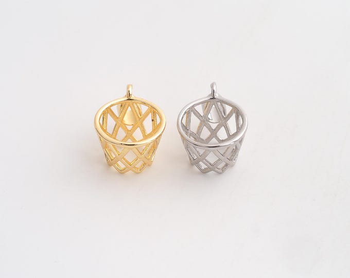 18K Gold Filled Basketball Hoop Charm,Dainty Basketball Pendant,Sports Pendant ,DIY Jewelry Supplies,20x13.2x9.5mm