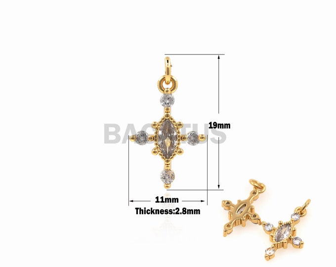 1PCS Micro Inlaid Zircon Cross Pendant Christian Jewelry Religious Belief 18K Gold Filled Cross Charm Cubic Zirconia 19x11x2.8mm