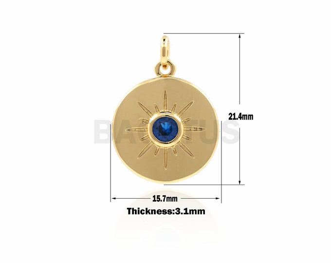 Sunburst gold star necklace,round pendant,Gold Medallion Layering Necklace, North star necklace  21.4*15.7*3.1mm 1PCS