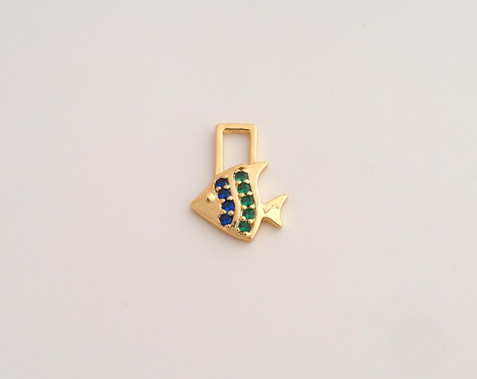 18K Gold Filled Fish Charm,Dainty Marine Life Pendant,CZ Fish Pendant ,DIY Jewelry Supplies,15x11.3x2.3mm