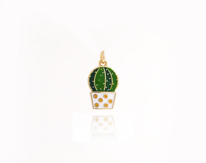 18K Gold Filled Cactus Pendant,Dainty Cactus Charms,Enamel Cactus Charm Bracelet Necklace for DIY Jewelry Making Supply,17x9x1.7mm