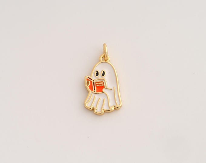 18K Gold Filled Ghost Charm,Dainty Enamel Halloween Pendant,Ghost Pendant ,DIY Jewelry Supplies,22x11x2mm