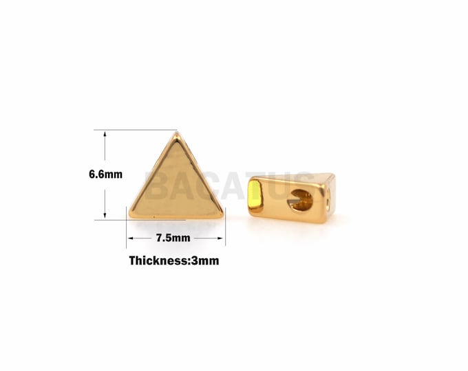 1PCS Triangular Beads, Three-dimensional Triangular Perforated Beads, DIY Bracelet, Necklace, Straight Beads, 18K Gold Filling 6.6x7.5x3mm
