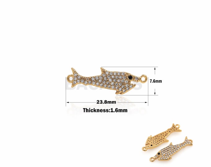 1PCS Saury Connector Animal Jewelry Underwater World Necklace Connector Cubic Zirconia DIY Jewelry Making 7.6x23.8x1.6mm