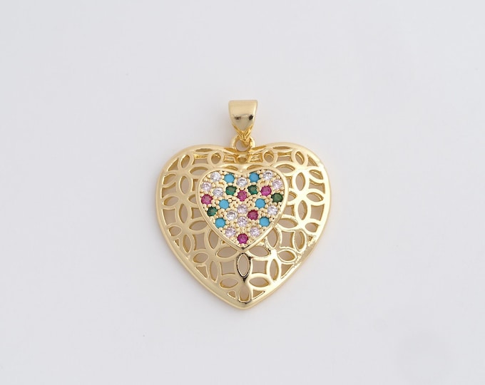 Gold Heart Pendant 18K Gold Filled Heart Necklace Gold Friendship Necklace DIY Jewelry Making Accessories 28x22.8x4.6mm