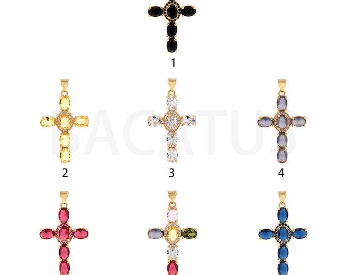 Cross Pendant,Christian Charms, Micropavé CZ Christian Necklace, 18K Gold Filled Religious Charms, DIY Jewelry Supplies, 22.2x38.4x5.2mm