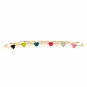 18K Gold Filled Gold Open Ring, Adjustable Enamel Ring, Engagement Ring, Daily Ring, Multi-Color Enamel Optional, Heart-Shaped Love Ring