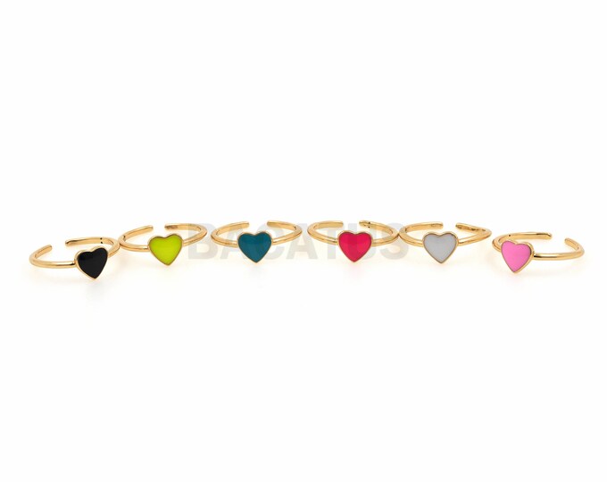 18K Gold Filled Gold Open Ring, Adjustable Enamel Ring, Engagement Ring, Daily Ring, Multi-Color Enamel Optional, Heart-Shaped Love Ring