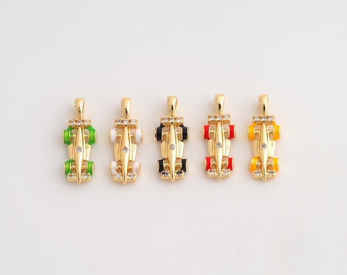 18K Gold Filled F1 Racing Car Charm,Dainty Enamel Racing Car Pendant,CZ F1 Racing Car Pendant ,DIY Jewelry Supplies,16x6x2.8mm