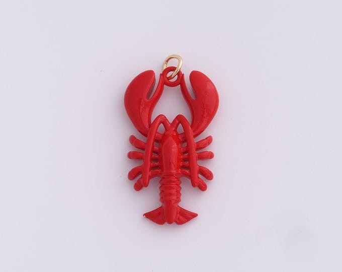 Enamel Lobster Charm 18K Gold Filled Crayfish Pendant Marine Life Pendant Wild Animal Pendant DIY Jewelry Supplies,32.5x17x5mm