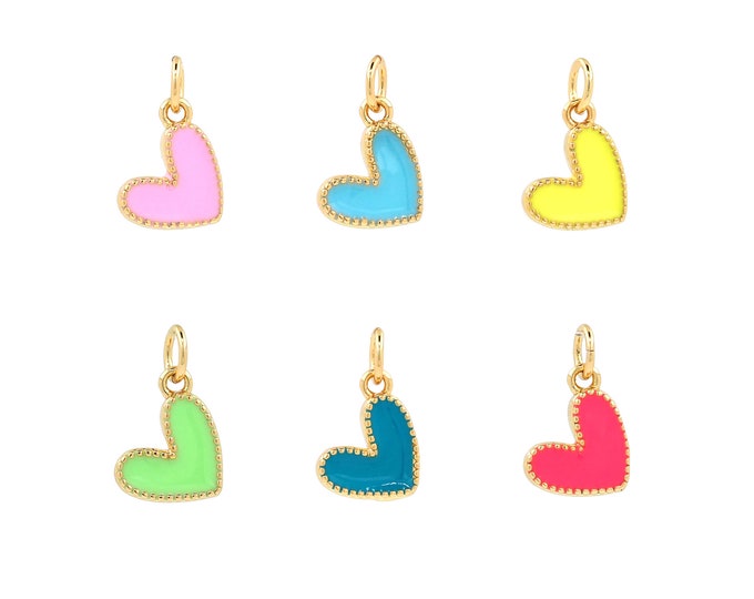 18K Gold Filled Heart Pendant,Gold Dainty Heart Charms,Heart Charm Bracelet Necklace for DIY Jewelry Making Supply