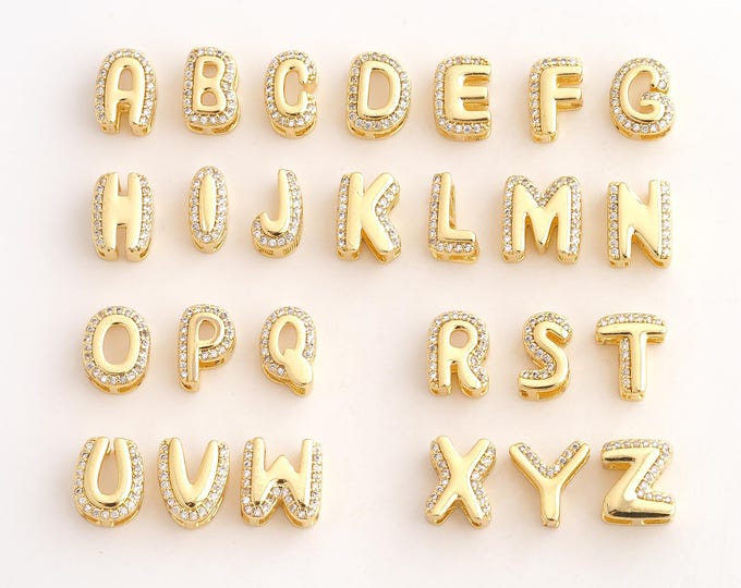 18K Gold Filled Gold Silver Initial Charm,Dainty A-Z Letter Pendant,CZ Initial Pendant ,DIY Jewelry Supplies,10.2x7.8x5.5mm